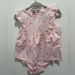 Carter's Pink Striped Ruffle Dress with Pink Floral Accents